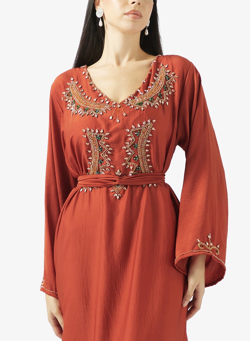 hayas closet Embellished Belted Jalabiya - Image 3